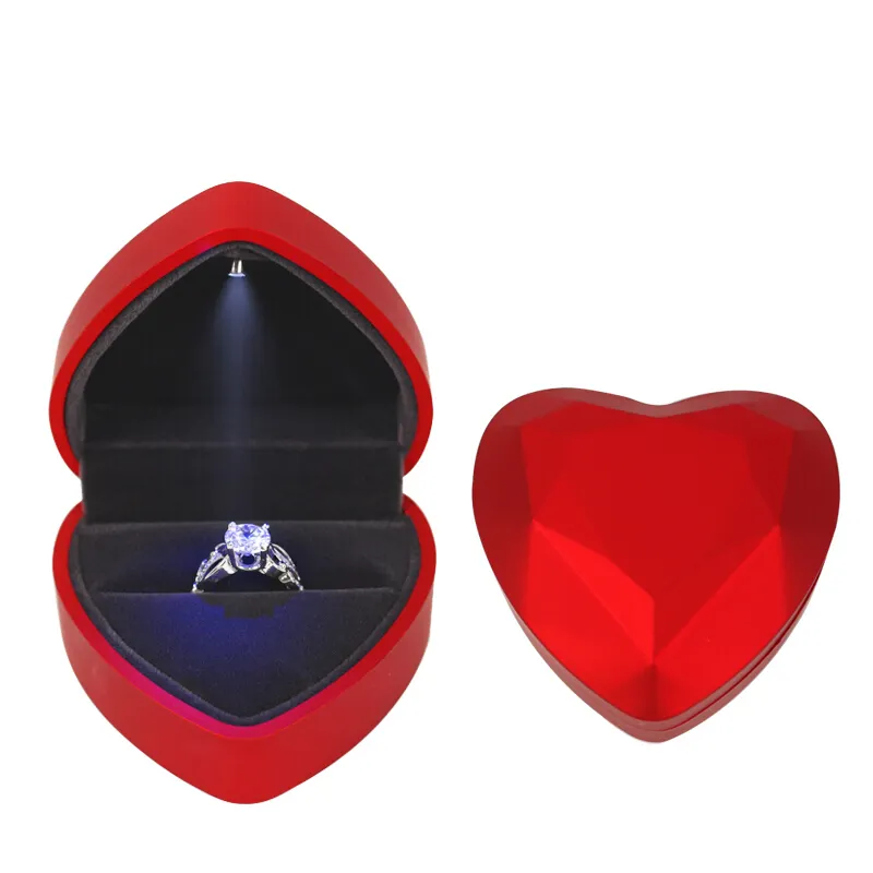 กล่องใส่แหวนไฟ Led สำหรับแต่งงาน,กล่องเครื่องประดับแฟชั่นแต่งงานโรแมนติกพร้อมที่เก็บต่างหูแหวนสีเขียวกระดาษกำมะหยี่แบบกำหนดเอง