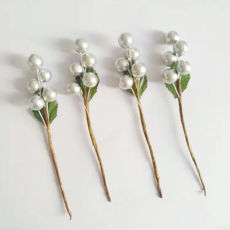Silver Berry Pick Gold Holly Pip Berry Picks Stems Winter Christmas Berries Decor for DIY Garland Holiday Wreath Ornaments