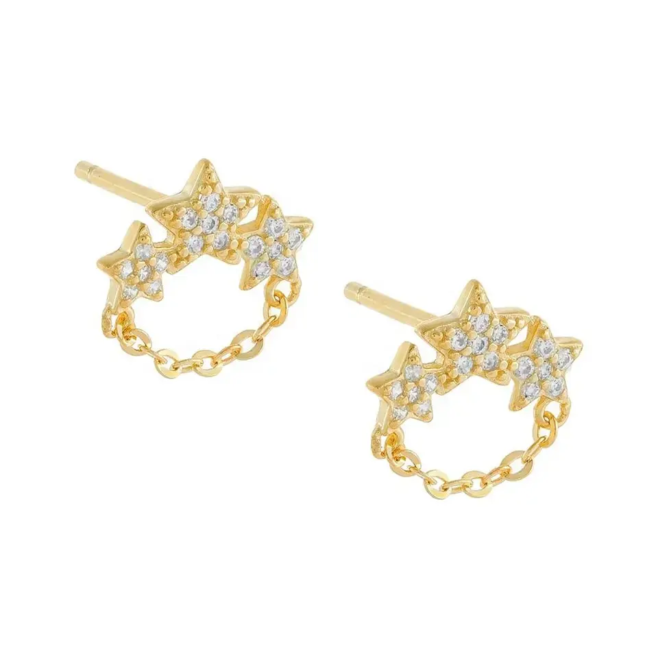 YINJU 14k gioielli in oro all'ingrosso moda 925 Sterling Silver Pave Stars Stud Earring