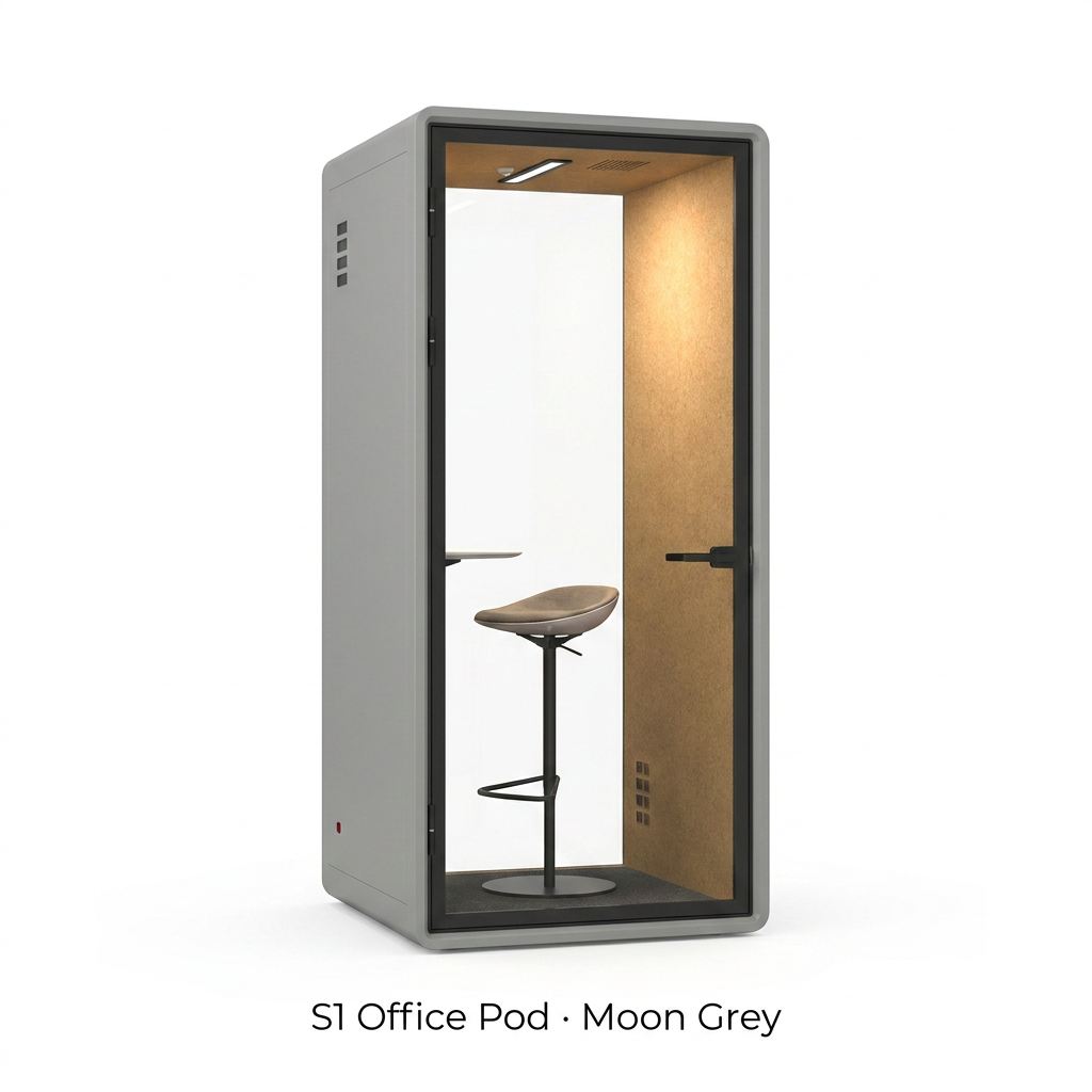 Cabine de bureau insonorisée pour 1 personne - Acoustique 30 dB - Gris Lune
