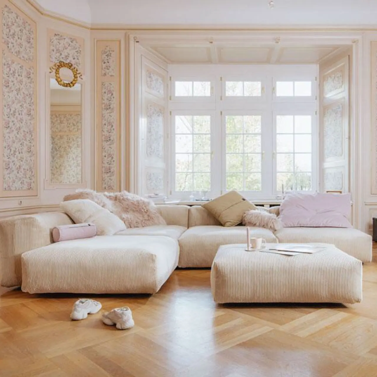 ATUNUS fransız Vintage VETSAK kordon kadife Gery modüler kesit kanepeler oturma odası mobilya bacaksız kanepe kanepe seti