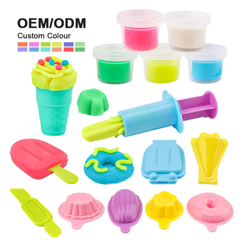 Leemook helado pintura juguete educativo plastilina modelado DIY arcilla juguete colorido comida poner masa máquina conjunto