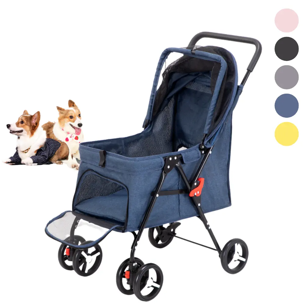 Fabricante Dobrável Cão Viajando Transportadora 4 Wheel Pet Stroller com Bolso Extra