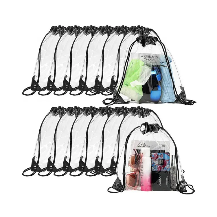 Özel Logo düz Pvc spor çanta çevre dostu şeffaf taşıma hediye keseleri temizle İpli sırt çantası