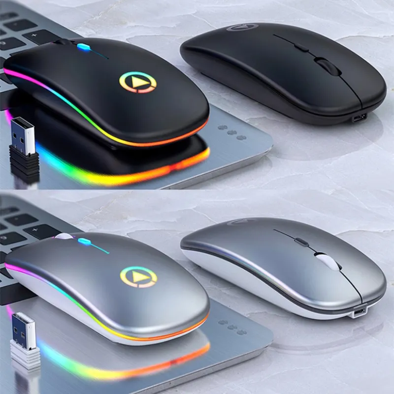 RGB 7 Colori di Luce Respiro 2.4GHz Mouse Ottico Senza Fili Ricaricabile Mute Silenzioso Ultra-sottile Ufficio Mouse USB