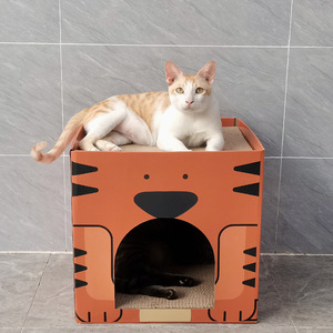 Rascador de gato de cartón corrugado, plegable y reemplazable, diseño extragrande de Tigre y pingüino - Product Image 1