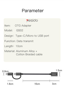 GS02 Yesido 2 In 1 MicroประเภทC Otgอะแดปเตอร์โทรศัพท์มือถือUsbหญิงชายประเภทC Usb C Microอะแดปเตอร์สําหรับSamsung - Product Image 5