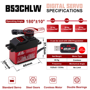 Hot AGFRC B53CHLW 32KG ad alta coppia 0.135s 8.4V HV in metallo ingranaggio Coreless impermeabile programmabile digitale 25T RC auto Robot Servo