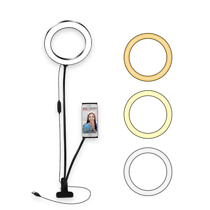 Clips flexibles 3 en 1, anillo de luz LED para Selfie de mesa de 8 pulgadas con soporte para teléfono móvil para Youtube