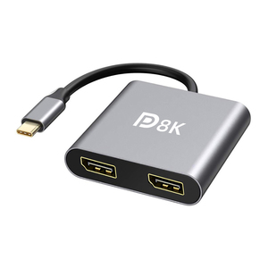 Xpup工厂批发8k 2合1 USB C型至双DP显示端口扩展坞1至2 MAC电脑转换器适配器 - Product Image 2