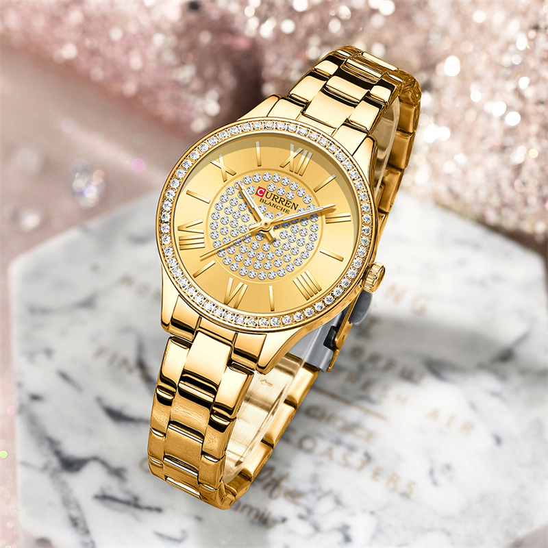 CURREN Top Brand Fashion Ladies Watches Stainless Steel Band Quartz Female Wristwatch Ladies Gifts Clock Relogio Feminino