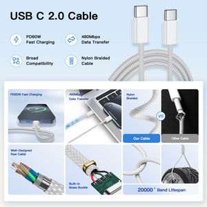 สายชาร์จ USB-C สำหรับโทรศัพท์มือถือ Apple Samsung Galaxy OEM สายชาร์จ USB2.0 ODM สำหรับ3A ชาร์จเร็ว60W แบบ Type-C ไปยังสาย USB - Product Image 2