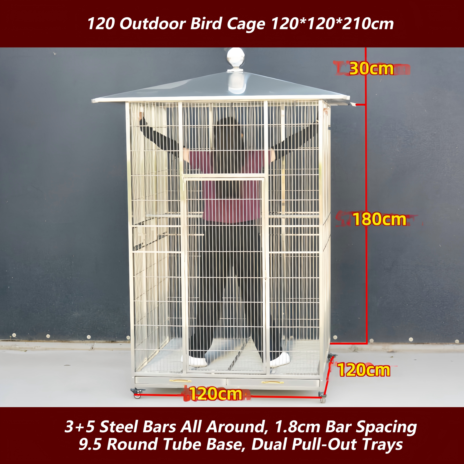 Cage à oiseaux extérieure argent 120 120*120*210cm