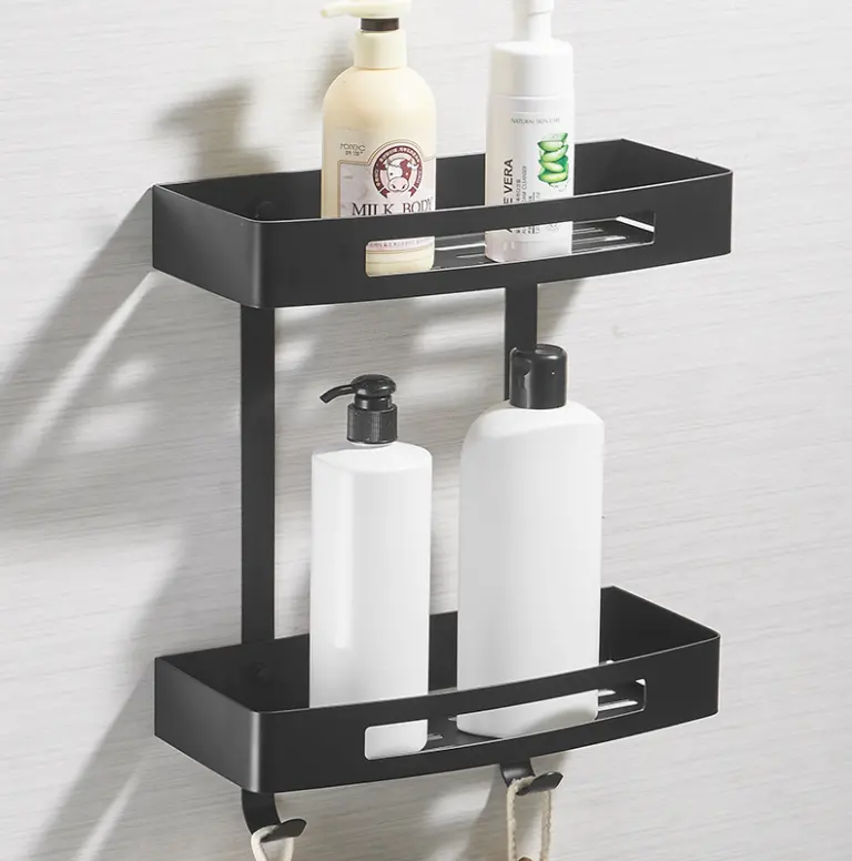 Edelstahl Glas Regal 2 Tier Chrom Regal mit Handtuch Bars Organizer Wand Montieren Dusche Lagerung Blaick Finish