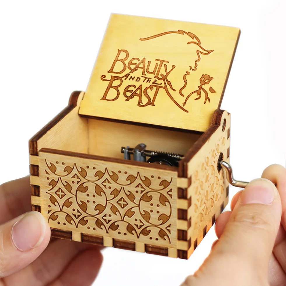 NEWYUES Hot selling New arrival 50 Models custom mini wooden music box hand crank Engraved music boxes Popular Gift
