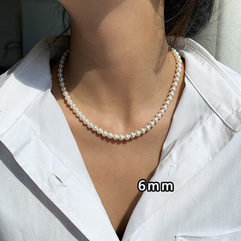 7gold-white 6mm pearl necklace