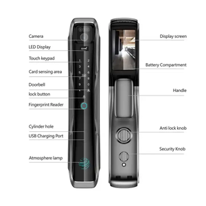 หน้าจอ LCD ล็อกประตูด้วยลายนิ้วมือและใบหน้า3D และลายนิ้วมืออัจฉริยะพร้อมช่องเปิดของกล้องและกริ่งประตู - Product Image 3