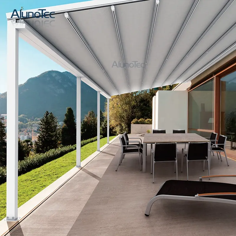 Electric Blackout Canvas Sliding PVC Fabric Retractable Patio Roof