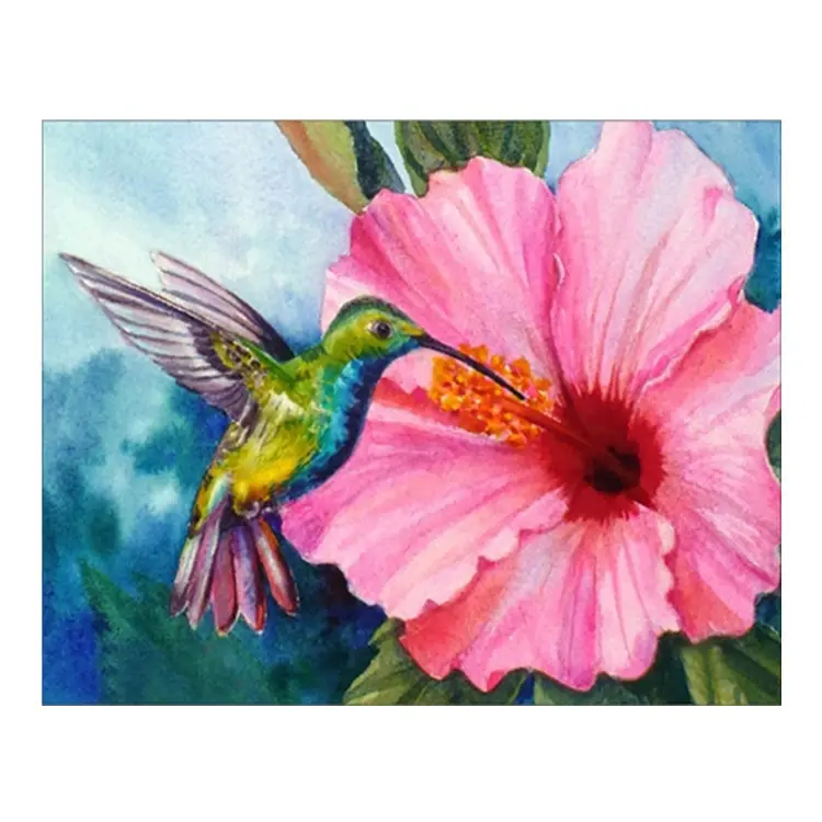 Pintura de animales al por mayor para decoración del hogar, mural de lienzo de colibrí, pintura de diamante 5D artesanal