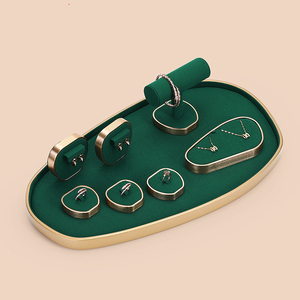 Jinsky Green Jewelry Display Set Golden Frame <strong>apple</strong> Shape Jewellery Stands Oval Shape Platform Displays for Counter showcase - Product Image 2