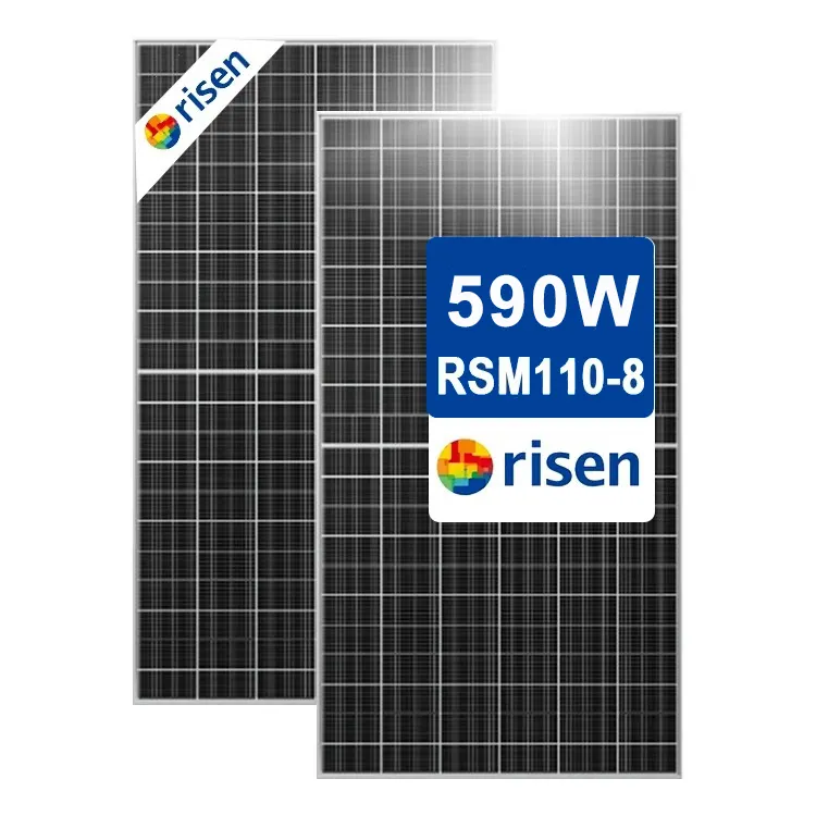 Painel solar de vidro duplo Risen 590W, painel solar bifacial tipo N HJT de alta temperatura, placa solar Sonnenkollektoren da UE, 590 watts