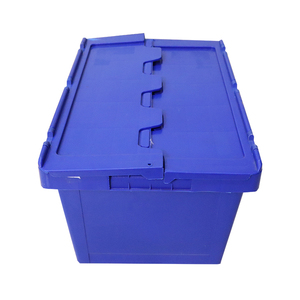 Caja de transporte de plástico duradera, caja de transporte de plástico apilable y anidada con tapa, color azul - Product Image 1