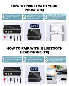 BT 5.4发射器接收器，带RCA 3.5毫米AUX & Display BT音频适配器电视无线适配器 - Product Image 5