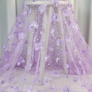 Mới Nhất 3D Bướm Pháp Vải Tuyn Ren Lưới Vải Cho Buổi Tối Bên Ăn Mặc Hot Bán Sequins Ren Vải Với Đính Cườm - Product Image 3