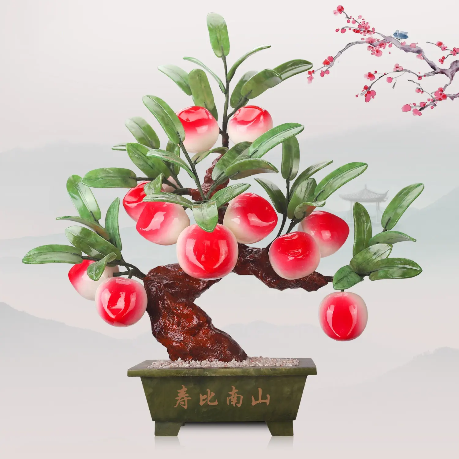 خزانة تلفاز رائعة من حجر اليشم والخوخ وغطاء لغرفة المعيشة من Bonsai, زخارف رائعة، أكسسوارات منزلية، هدايا الفتح