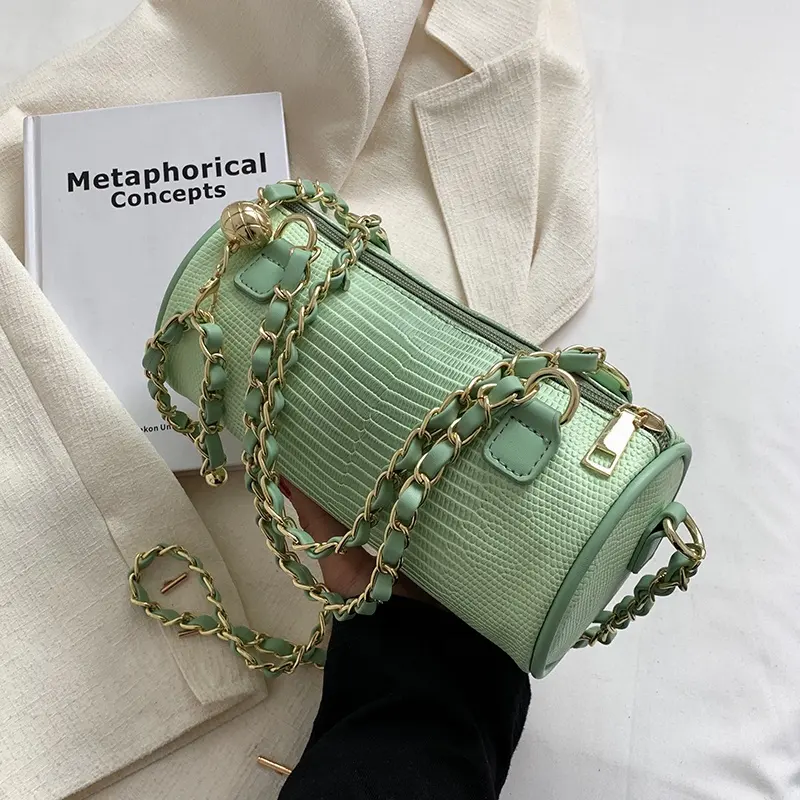 Bolso pequeño de mano con cadena para mujer, Mini bolsa de mano de cocodrilo, con tubería redonda, 2022