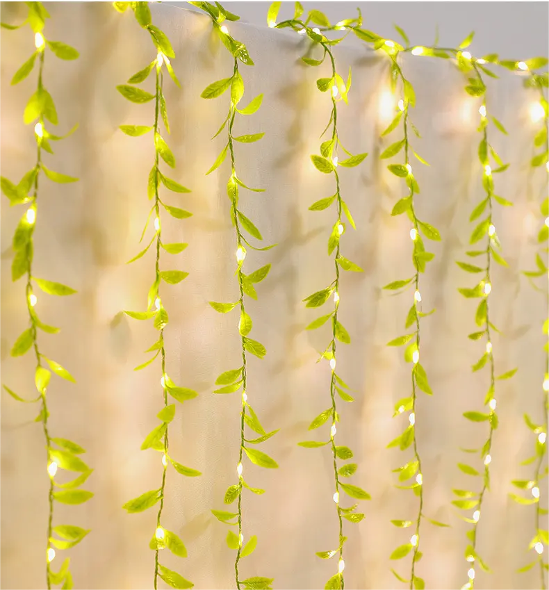 Светильники из ивовых листьев из ротанга, имитация формы, Зеленый лист, освещение для праздничных украшений в помещении