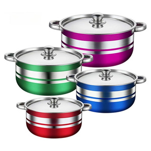 Nhà Máy Bán buôn nhà bếp nấu ăn nồi 8 cái <span class=keywords><strong>Cookware</strong></span> Set thép không gỉ với đôi xử lý đầy màu sắc Chứng Khoán nồi Set - Product Image 1
