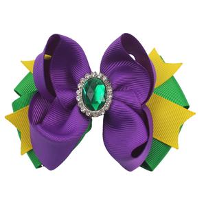 Baby Girl Mardi Gras <strong>Bows</strong> Small Purple <strong>Gold</strong> and Green Over the Top Hair <strong>Bow</strong> - Product Image 2