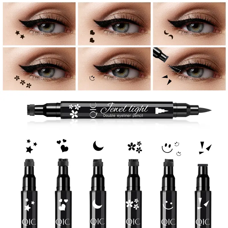 Nhãn Hiệu Riêng Bút Kẻ Mắt Cấp Tam Giác Tem Eye Liner 2-Trong-1 Nhỏ MOQ Mịn Bút Kẻ Mắt Dạng Lỏng Không Thấm Nước Tem Eye Liner