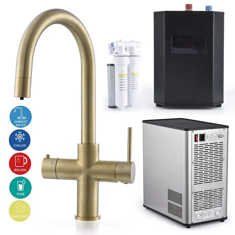3 4 5 in 1 filter chilled sparkling boiling water tap system brass instant hot kitchen faucet brushed gold boiling water tap
