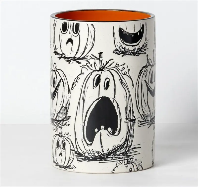 Taza Floral razonable Taza pintada a mano Taza de cerámica hecha a mano Vela Recipiente Tarro con calabaza Diseño de Navidad