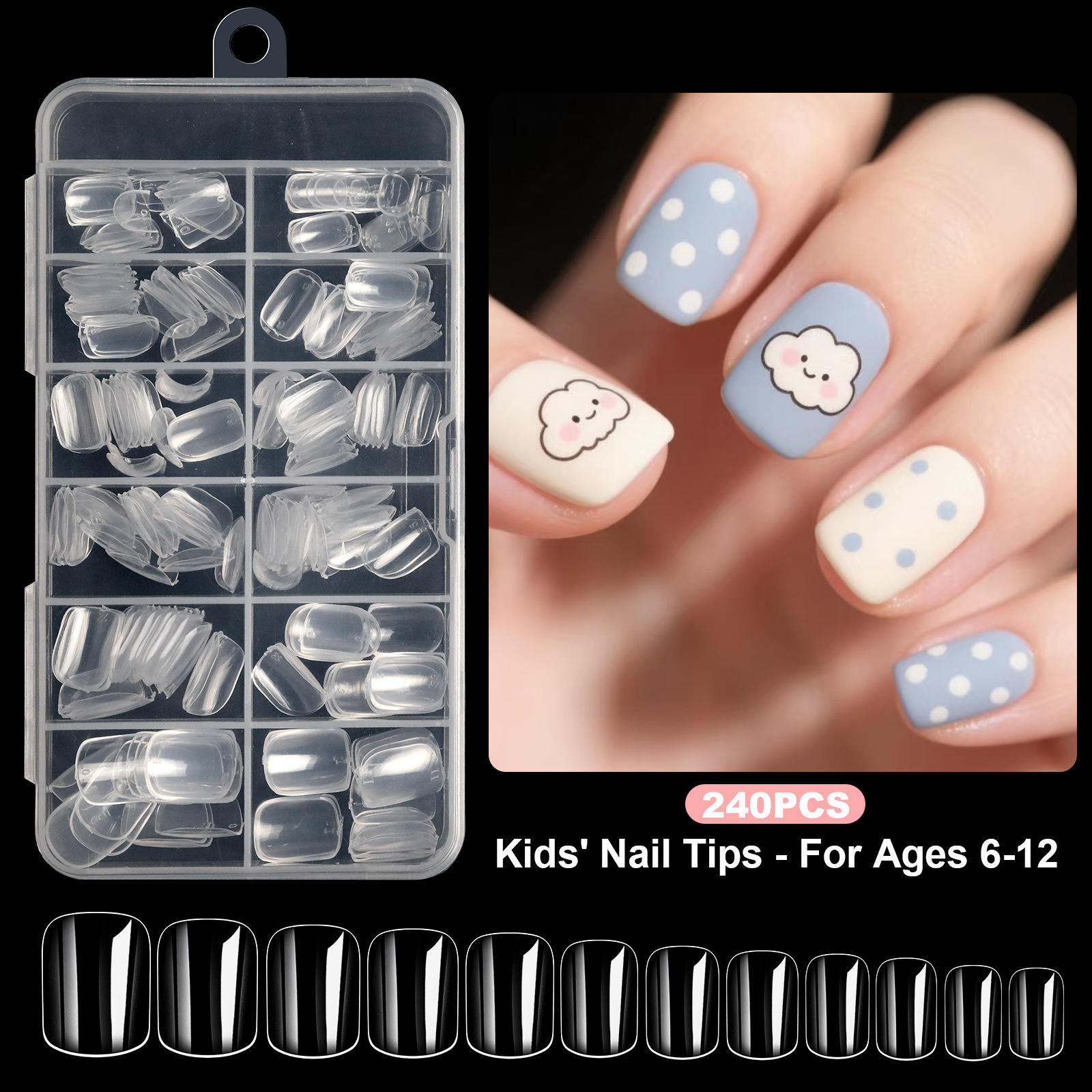Puntas de uñas para niños 240 piezas.