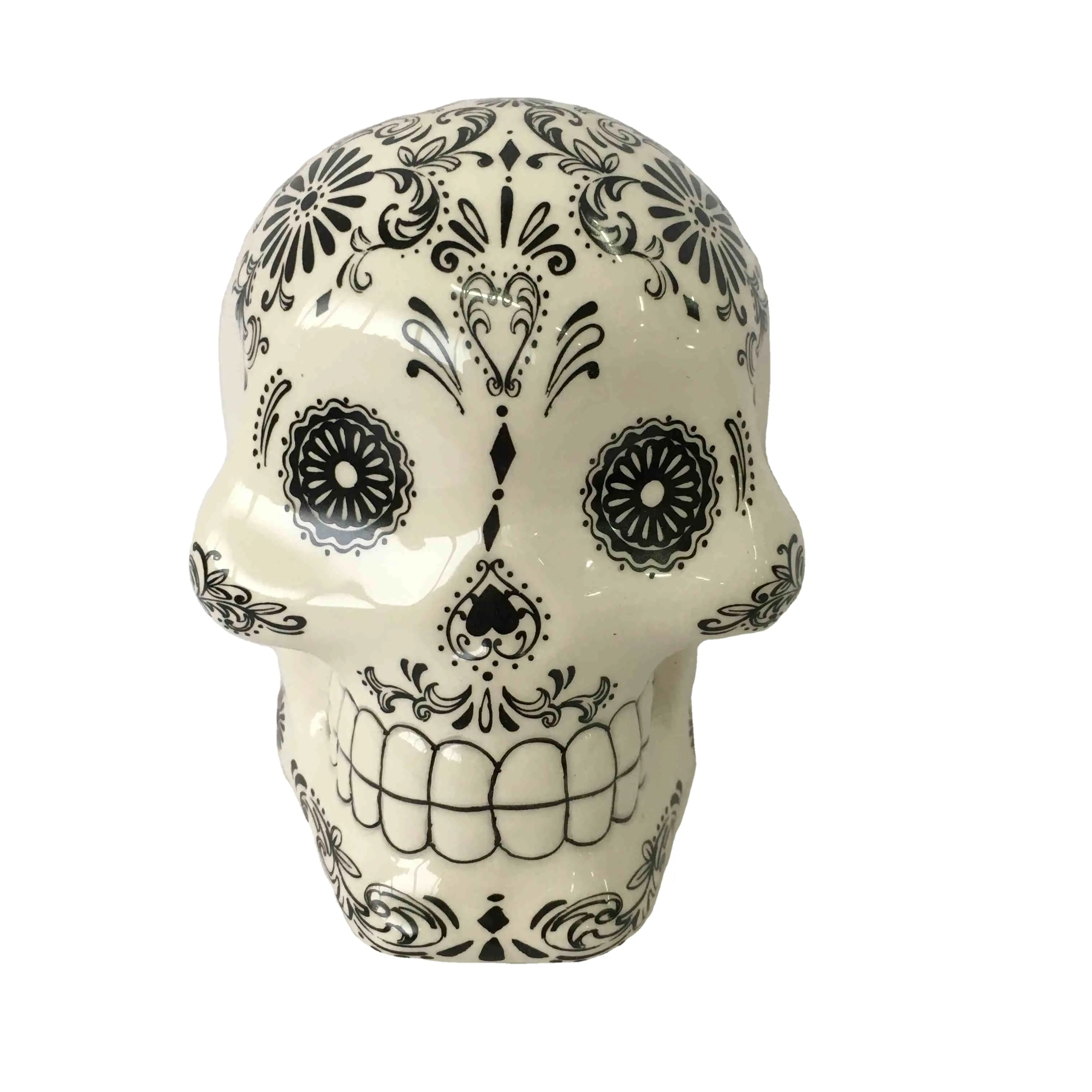 Decoración de cabeza de calavera de azúcar de cerámica, decoración de estatuas de Halloween de porcelana con forma 3D personalizada en cualquier forma y tamaño y regalo de Color y manualidades
