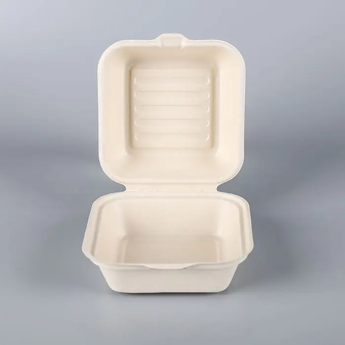 Biodegradable Sugarcane Bagasse 6x6 inch Burger Hamburger Box