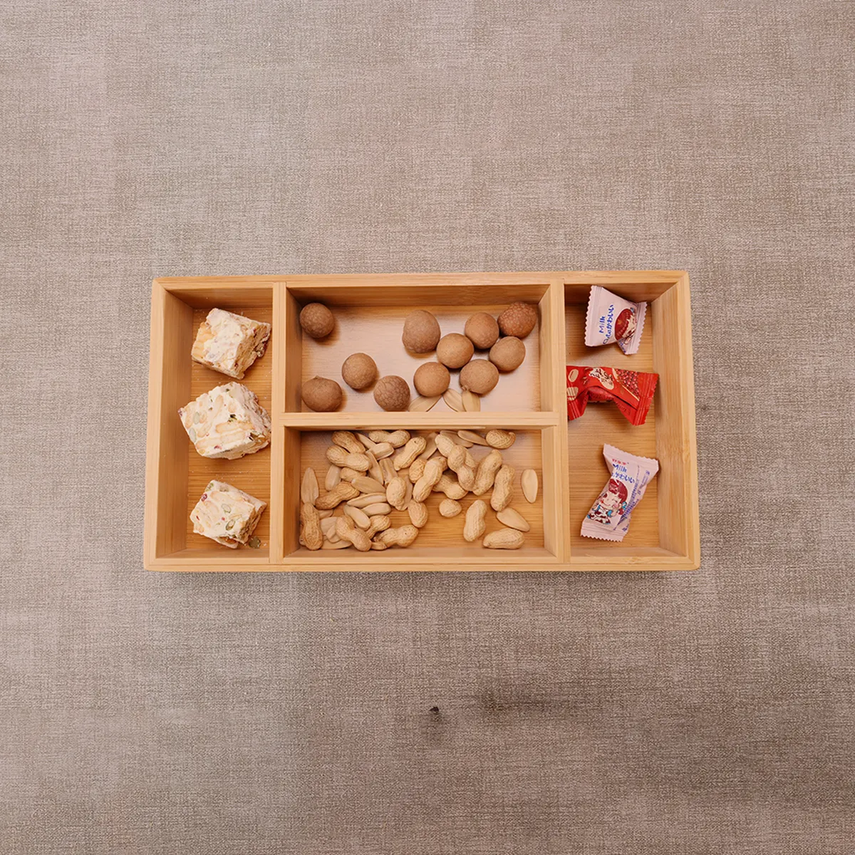 Caja de mano de alta calidad Caja de frutas secas de bambú Cajas de almacenamiento de alimentos de madera Multi-Grid