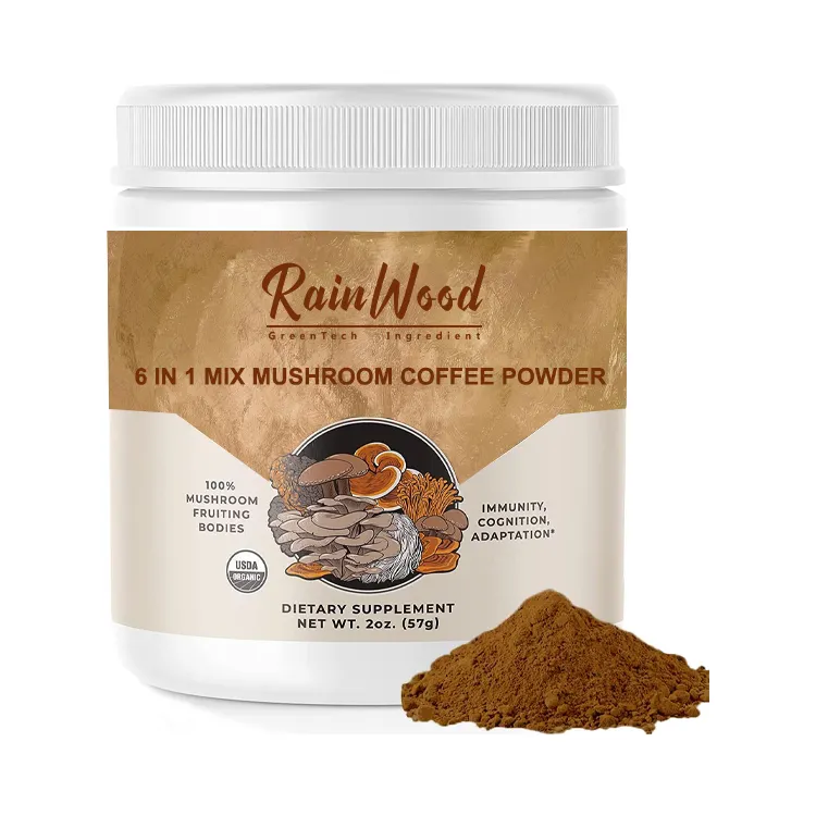 Private Label Instant Chaga Ganoderma Reishi Löwen Mähne 7 in 1 Mischung Mixed Mushroom Kaffeepulver