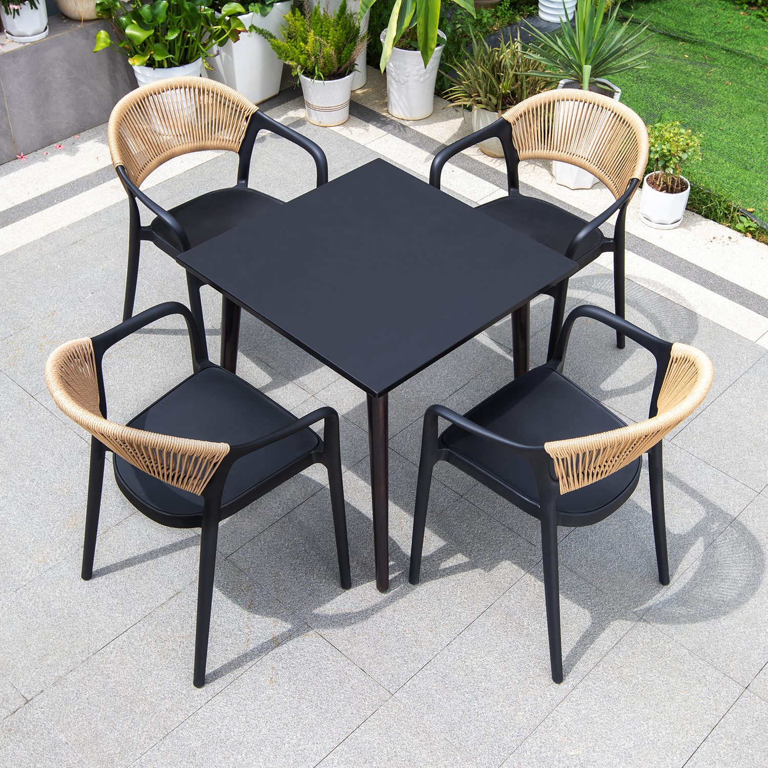 S-80cm carbon steel table+4 chairs
