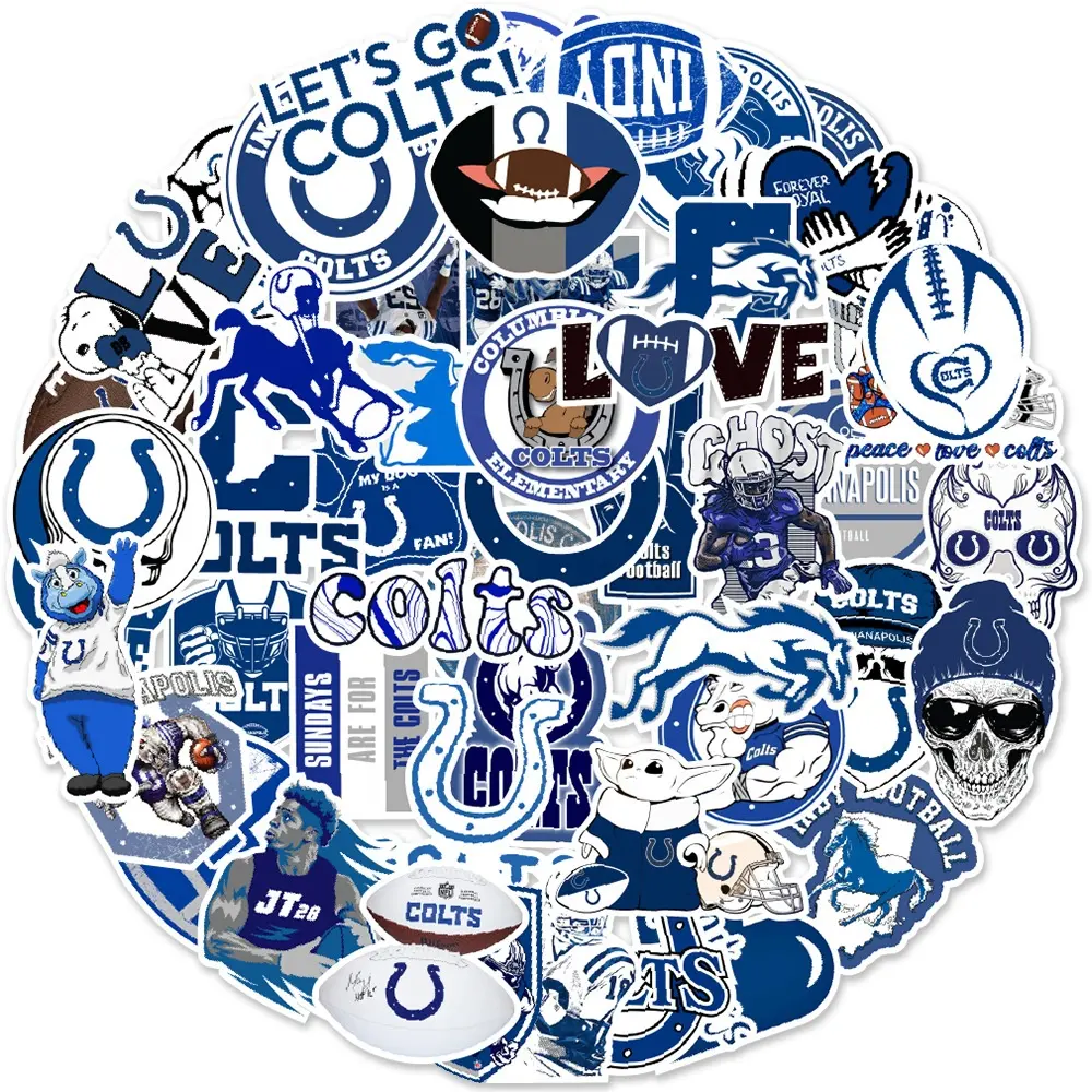 50 adet amerikan futbolu spor süper kase Indianapolis Colts çıkartmalar şişe dizüstü telefon için özel etiket
