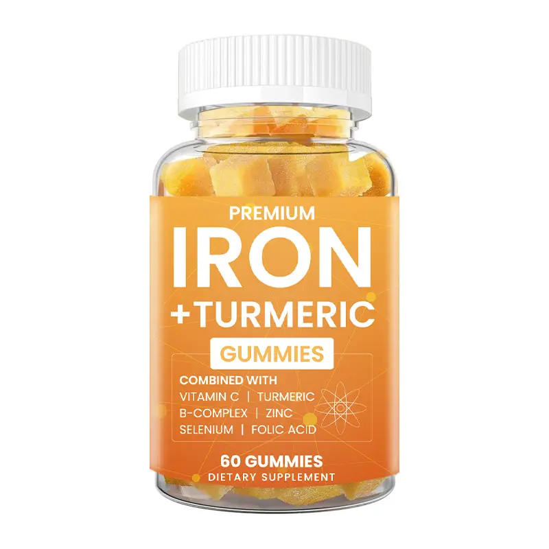 Carbonil Iron 70% con vitamina C Vitamina B Complejo Cúrcuma Iron gomitas Suplemento para la deficiencia de hierro y la anemia