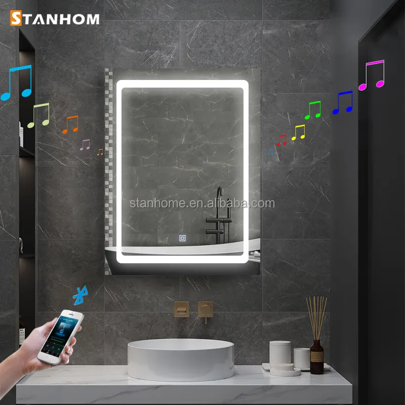 STANHOM Cermin Rias LED Kamar Mandi, dengan Speaker Gigi Biru