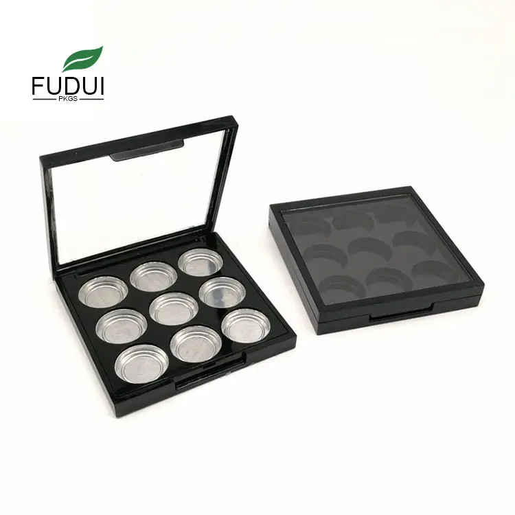 FUDUI กล่องอายแชโดว์เปล่า9สี FD8719,กล่องอายแชโดว์ใส9ช่องสีดำกล่องอายแชโดว์พร้อมแผ่นอลูมิเนียม