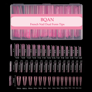 BQAN Sample OEM LOGO Soft Gel Long Almond/Square Full Cover French Guide Line Poly Gel Acrylic C Curve Pink Nail Dual Form <strong>Tips</strong> - Product Image 1