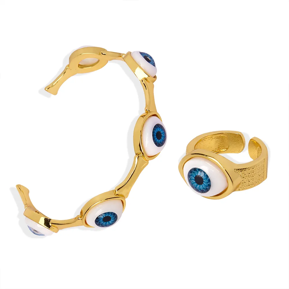 Europa y los Estados Unidos nuevo conjunto de anillo de pulsera de ojo de diablo de convento de cobre de lujo ligero retro joyería de moda para mujer