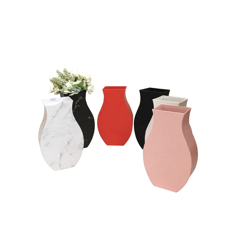 Personalize vaso de papelão, vaso de papel em forma de flor de casamento, caixa de embalagem de flores de mármore