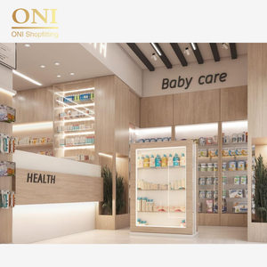 ONI Shopfitting时尚医疗商店货架药房装饰玻璃展示架保健婴儿护理店室内设计